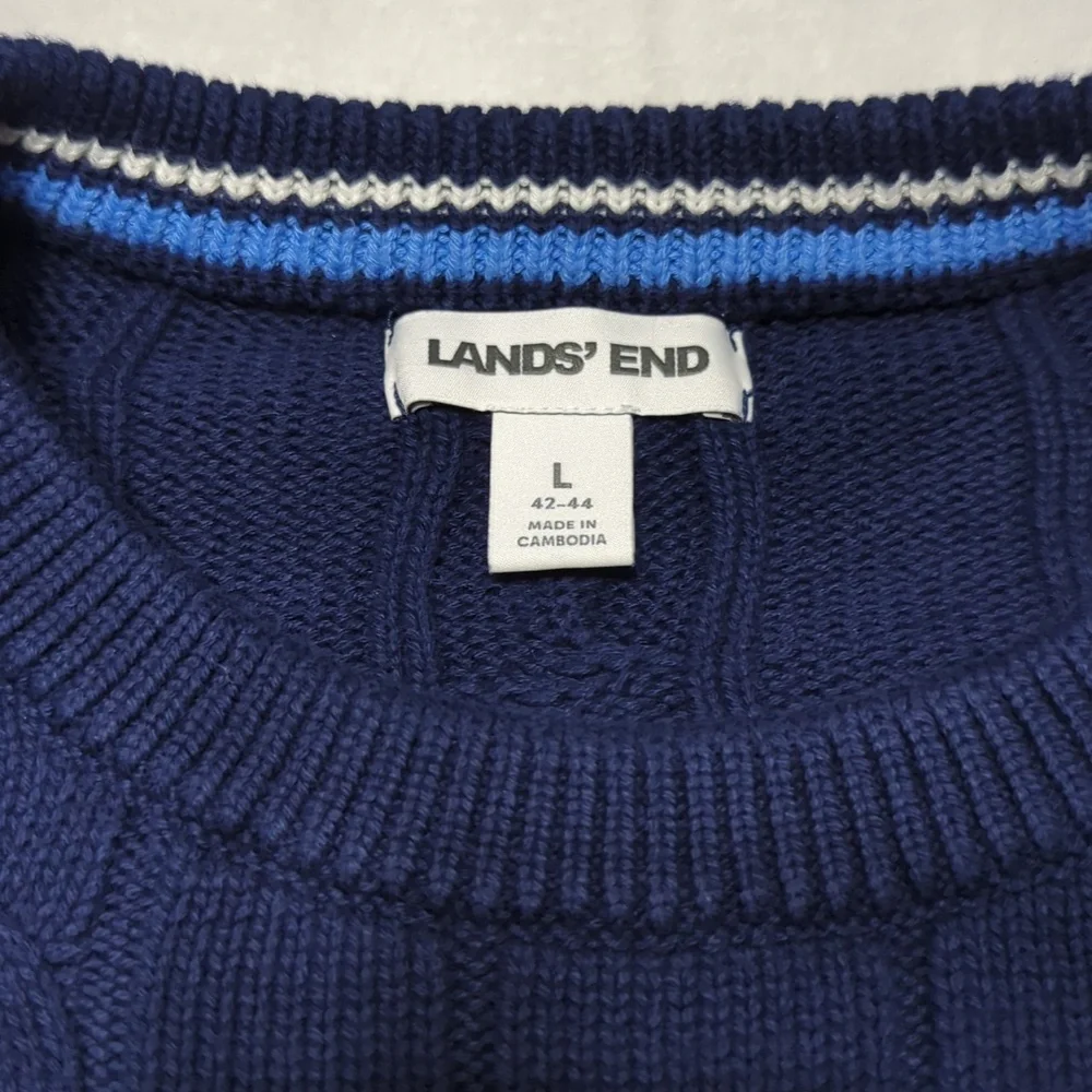 Lands' End Men's‎ Long Sleeve Embroidered Drifter Cable Knit Crew Neck Sweater L